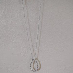 Silver Diamond Oval Necklace